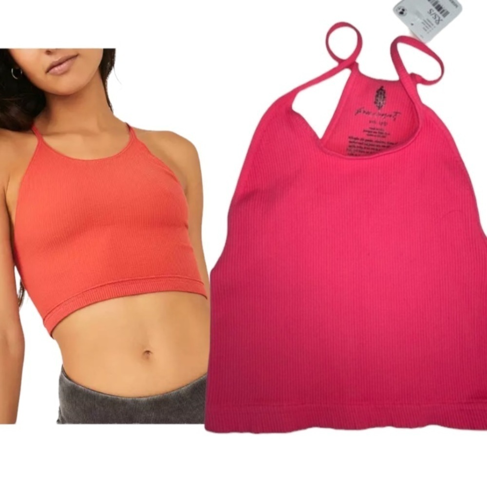 NWT Free People Cropped Run Tank Vivid Coral Sz XS/S